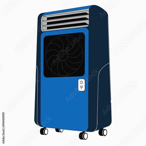 Blue portable evaporative air cooler with wheels and control panel blue air cooler portable evaporative cooler