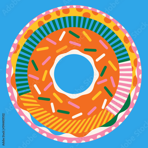 Colorful donuts with sprinkles on blue background sweet treats