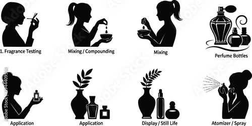 Black silhouettes of people smelling perfume