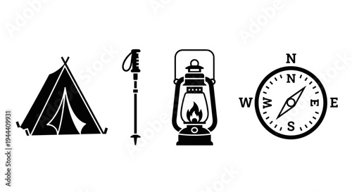 Camping gear and navigation tools.