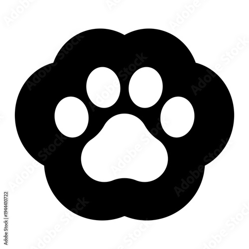 Paw icon. Dog, cat paw icon. Zoo, vet logo element. Black and white paw print vector symbol. 