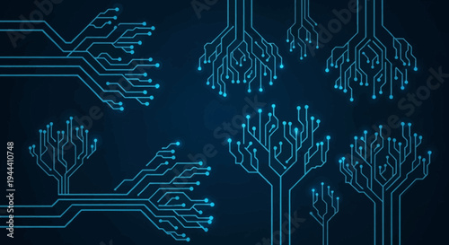 blue circuit board tree like connections pattern design