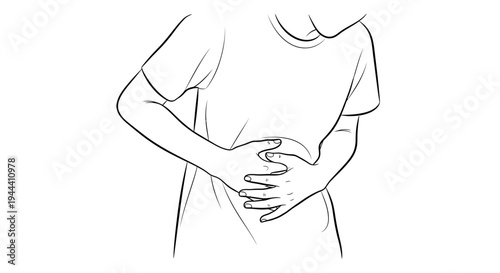 Person holding stomach in pain, illustration of abdominal discomfort and digestive issues