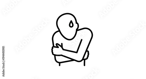 Person shivering, cold, fear, anxiety, isolation, abstract line art, emotional distress