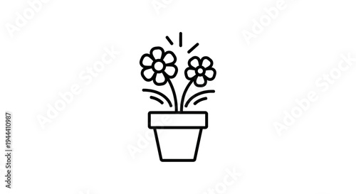 Potted Flower Icon: Blooming Plant in Pot, Simple Line Art, Growth and Nature Symbol