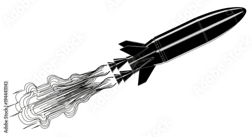 Retro Rocket Launching with Fiery Exhaust Trail - Vintage Space Exploration