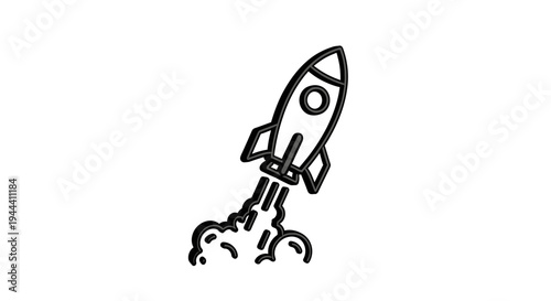 Rocket Launching Icon: Space Exploration, Startup Business, and Innovation Concept