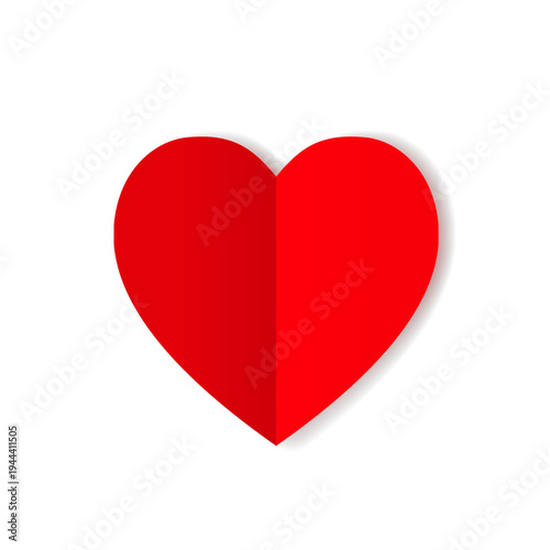 Red origami paper heart with shadow isolated on transparent background.. Valentines day concept. Love, feelings, tenderness design. Vector PNG