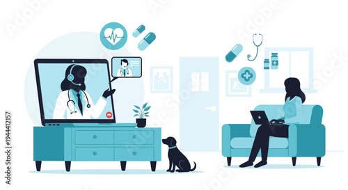 Telemedicine consultation at home with doctor.