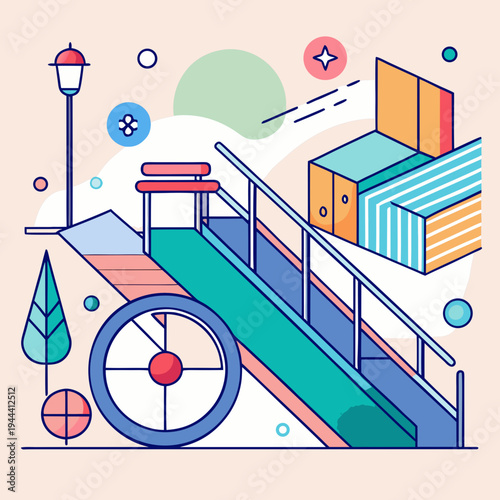 Inclusive design of a barrier free ramp and urban elements