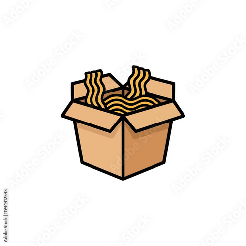 Brown cardboard box with noodles.