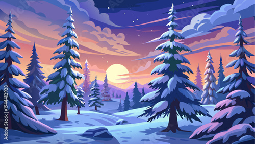 Winter landscape with snow covered trees