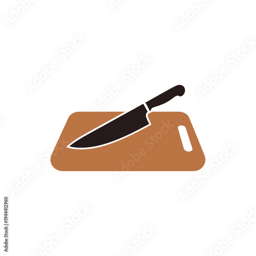 Knife on cutting board kitchen tool.