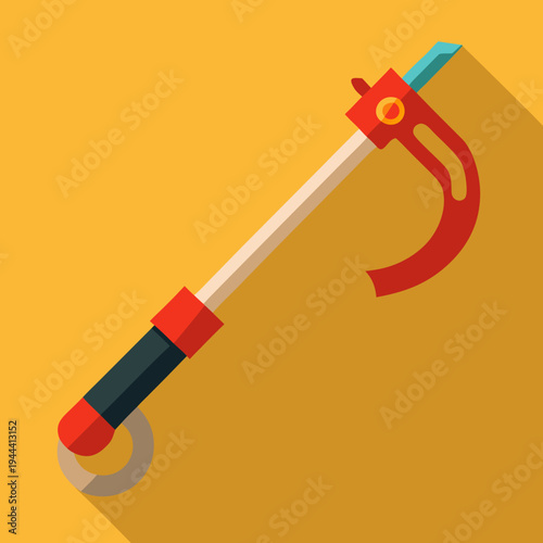 Red and Blue Reacher Grabber Tool on Orange Background