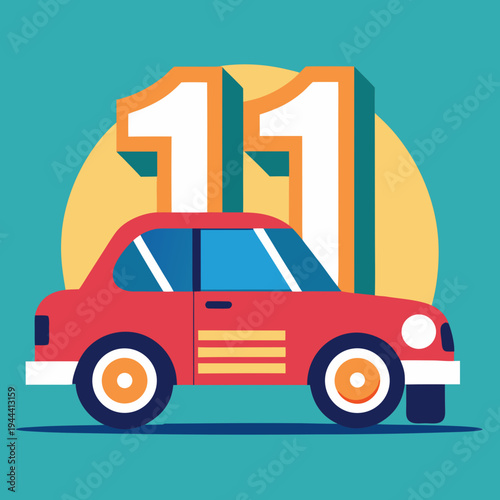 Red car with number 11 on yellow circle