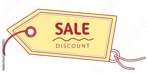 Yellow sale tag with discount text label shopping