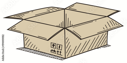 Brown cardboard box with open flaps and shipping labels
