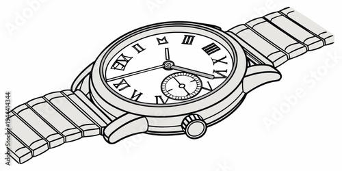 Black and white of a wristwatch with roman numerals clock