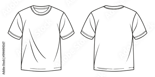 Two white t-shirts front and back view on white background fashion