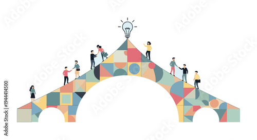 Team Climbing Path to Innovation: Collaborative Business Success & Idea Generation