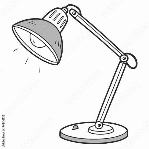 Gray and white desk lamp with adjustable arm and base lamp shade