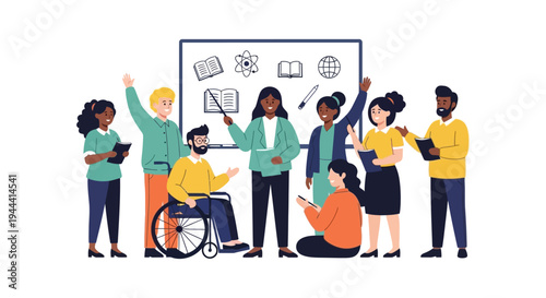 Inclusive Education: Diverse Group of Students and Teachers Collaborating on Learning & Knowledge Sharing