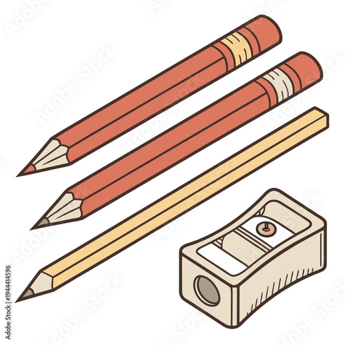 Pencils and pencil sharpener on white background school supplies
