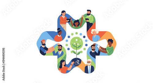 Diverse Community Collaboration for Inclusive Growth & Sustainability. Global Teamwork & Accessibility Concept.