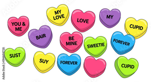 Colorful Candy Hearts with Romantic Messages for Valentine's Day