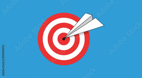 A paper airplane flies directly toward a red and white target symbolizing accuracy and goal achievement silhouette high quality professional detailed