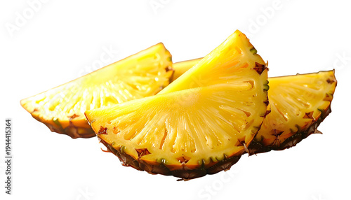 Close-up of fresh, juicy pineapple slices with intricate texture against a dark backdrop