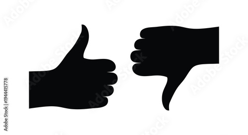 Two hands displaying opposing gestures of approval and disapproval presented as a striking black silhouette high quality professional detailed modern elegant