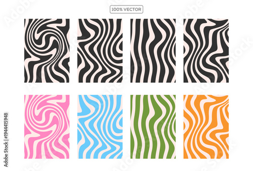 Abstract set vertical backgrounds with colorful waves. vector illustration in style retro  template