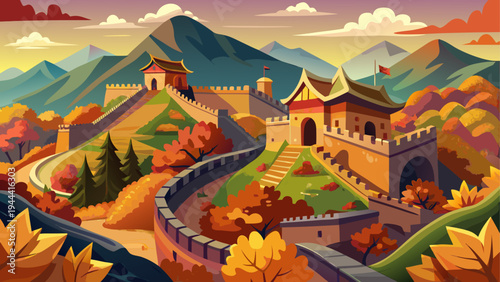 Great wall of china in autumn landscape