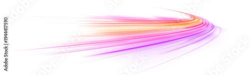 Electric purple, pink and orange arcs shoot through a dark futuristic background forming radiant energy streams. Spark particles enhance motion effect. Clean PNG for modern tech visuals.
