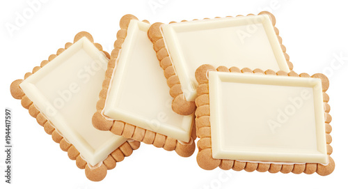 Biscuit cookies isolated on white background. Rectangular biscuits with white chocolate. High-Quality cookies