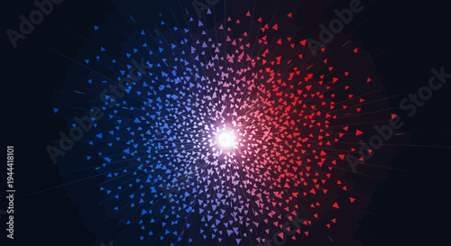 red and blue light particle explosion on dark background