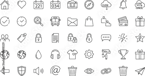 interface, line, icons, collection, user, navigation, communication, ecommerce, media, controls, minimal, outline, vector, digital, application, symbols, web, mobile, design, set