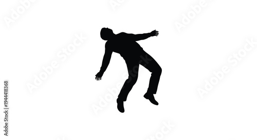 A dynamic image depicts a man in a falling pose arms outstretched captured as a striking silhouette high quality professional detailed