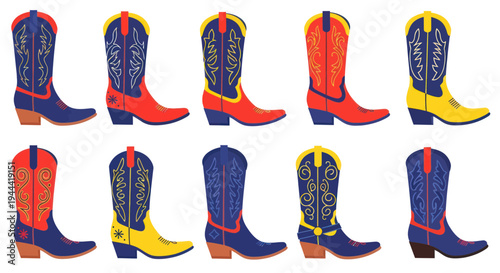 Colorful Cowboy Boots Assortment, Western Style Fashion Footwear