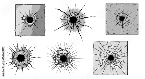 Cracked Glass and Wall Bullet Holes Set