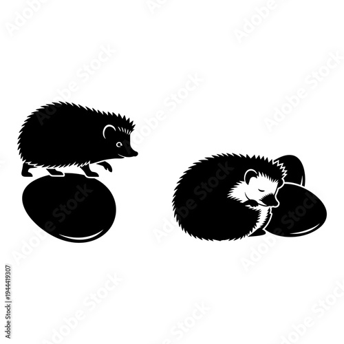 Hedgehogs in contrasting states of activity and rest Vector, illustration