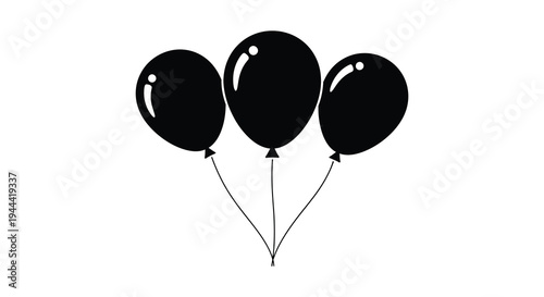 Three black balloons float together depicted in a simple contrasting style creating a bold silhouette high quality professional detailed modern elegant
