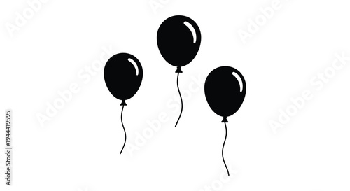 A minimalist depiction of three black balloons against a white background showcasing a striking silhouette high quality professional detailed modern elegant