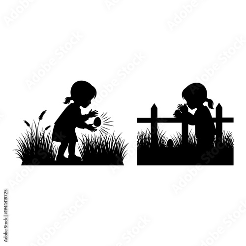 Children exploring nature through fireflies and remembrance Vector, illustration