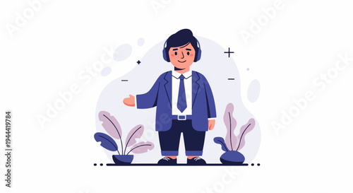 Friendly businessman with headset and plants