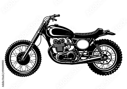 Vintage Scrambler Motorcycle Vector Silhouette Isolated on White Background