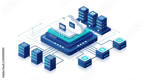 A futuristic illustration of a computer server with multiple database connections.