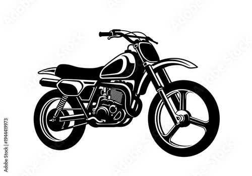 Off Road Dirt Bike Motorcycle Vector Silhouette Isolated on White Background