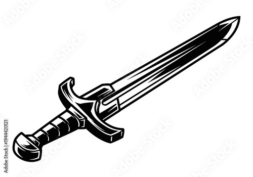 Fantasy Short Sword Vector Silhouette Isolated on White Background